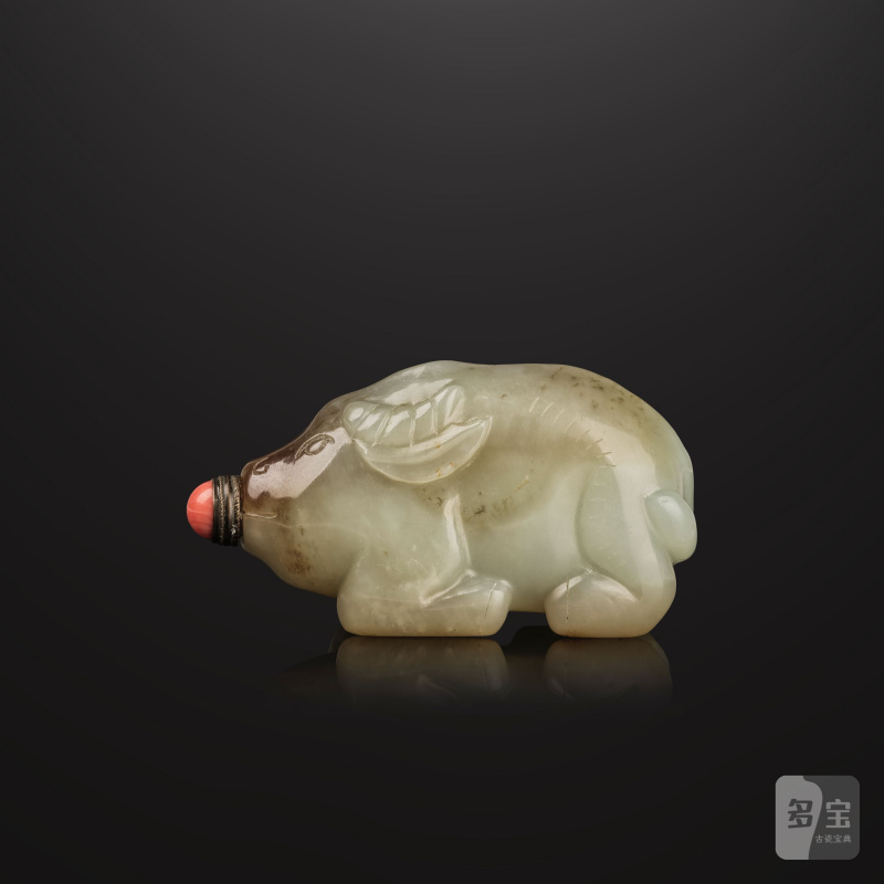 清 十九世紀 青玉豬形鼻煙壺 | TABATIÈRE EN JADE CÉLADON - 图8